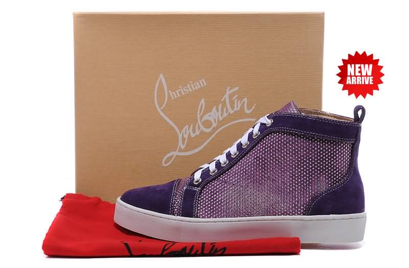 Christian Louboutin Mens Sneakers Louis Strass Flats High Top Shoes Purple